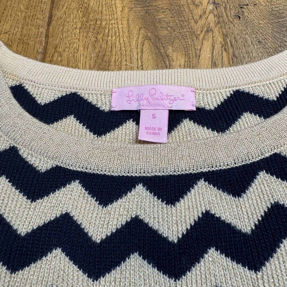 Lilly Pulitzer Womens Santana Sweater Dress Sz Small Merino Wool Blend Chevron - Picture 2 of 6